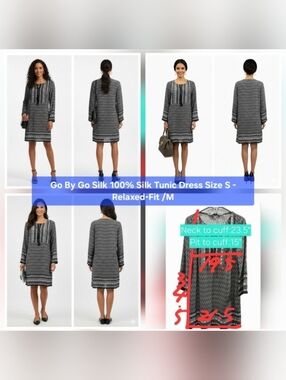 Go By Gosilk 100% Silk Tunic Dress Size S - Relaxed Fit/M